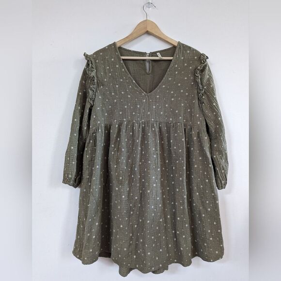 Rylee and Cru Olive Stars Velvet Tie Mini Dress S Small - Picture 3 of 7